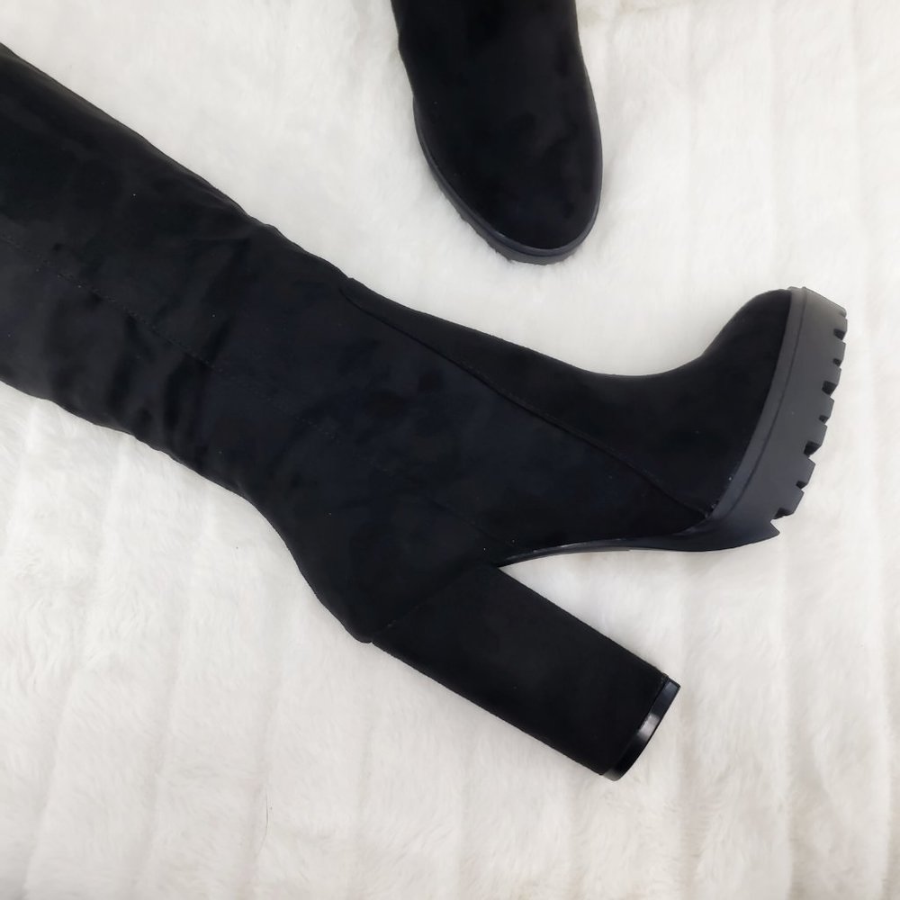 Size 10 Boardwalk Vegan Suede Over The Knee 4" Chunky Heel Boots Brand New - Picture 14 of 16